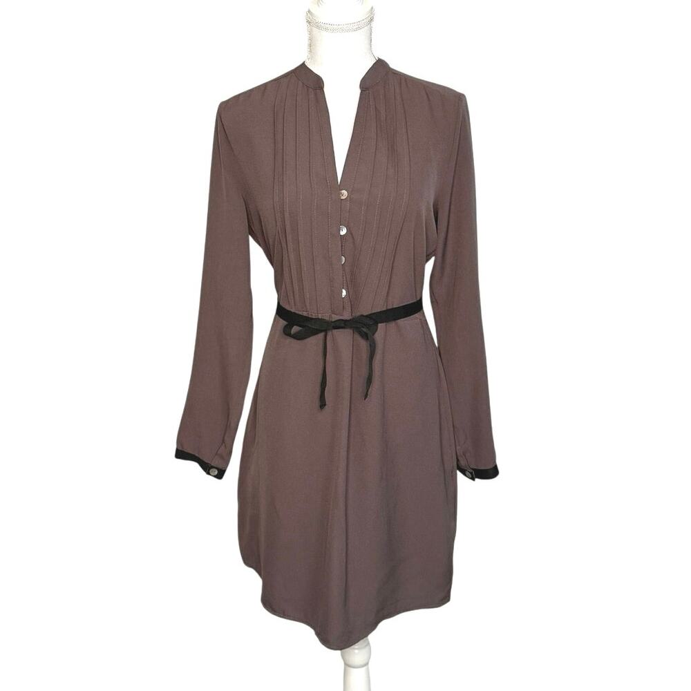 Motivi shirt dress with belt long sleeves brown black made in Italy - Picture 6 of 6